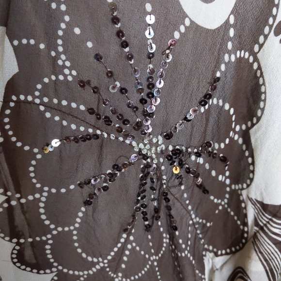 Bebe Silk Vintage 90s Sheer Cover Kimono Wrap Top Beaded Brown - Picture 6 of 8